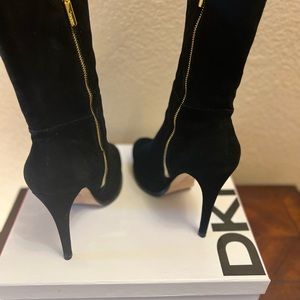 Black Suede 4” inch High Heel Boots with Platform and gold studs.